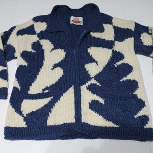 Vintage Amano Sweater Zip Blue White Chunky Cardigan. 100% Wool s